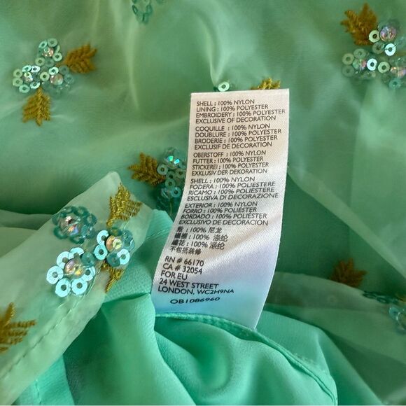 Sz 2P Anthropologie Mint Green Floral Embroidered Sheer Blouse - Picture 7 of 7
